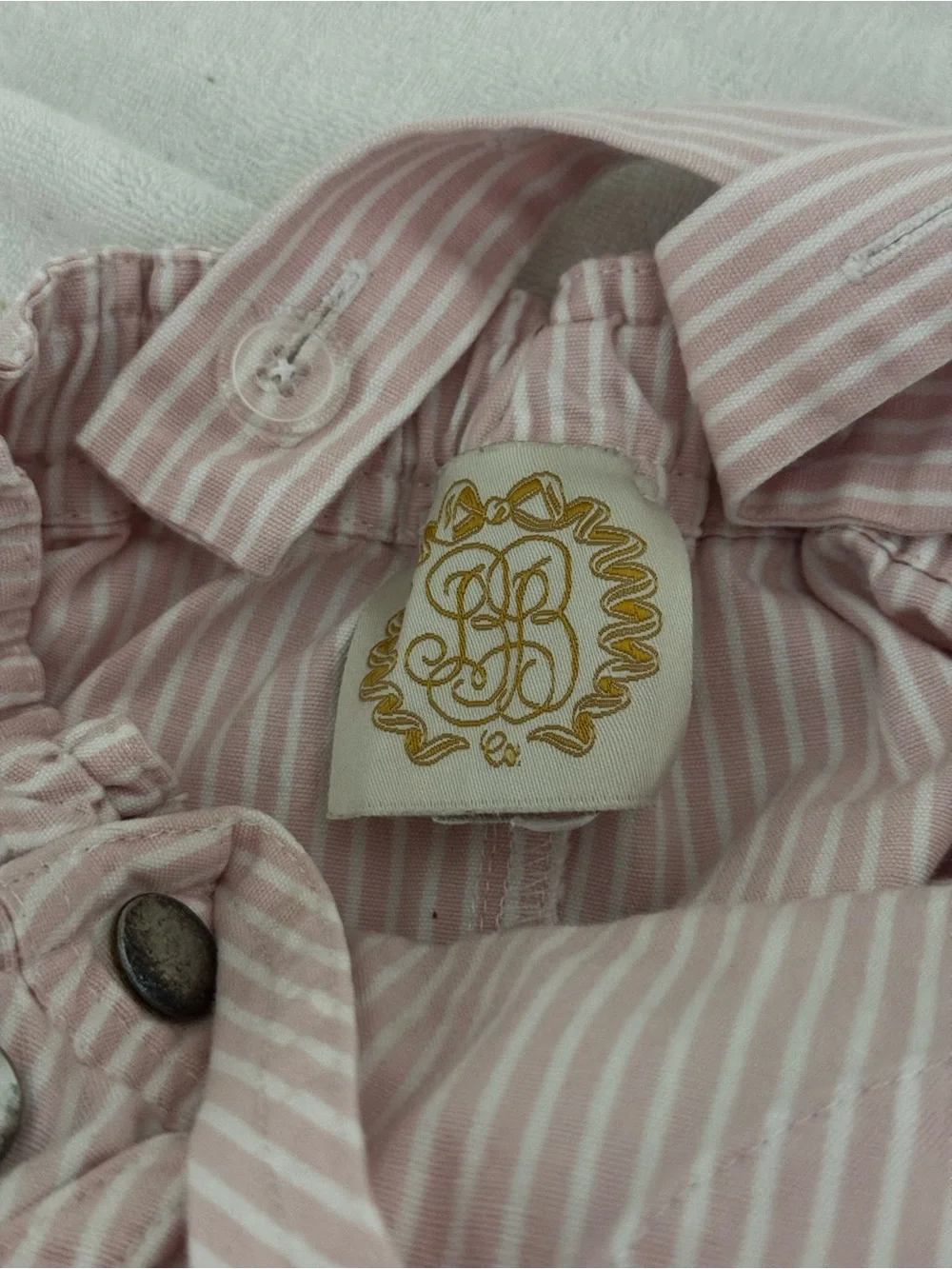 The Beaufort Bonnet Company Pink Striped Bubble Overalls with Heart Pocket